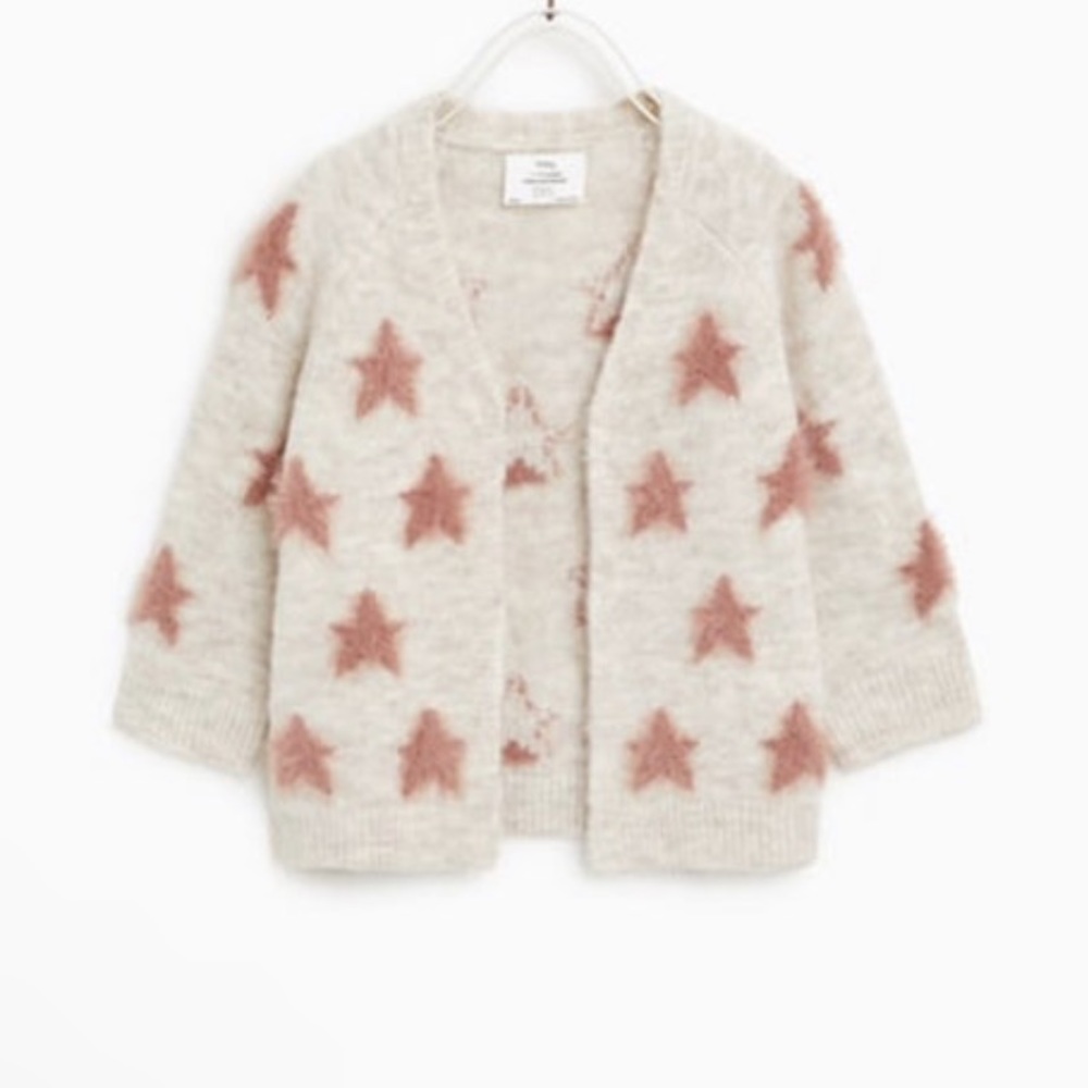 Zara Knit Cream and Pink Star cardigan